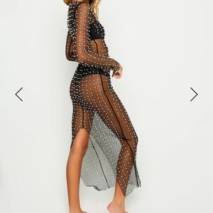 Sheer Black Mesh Dress with White Polka Dots